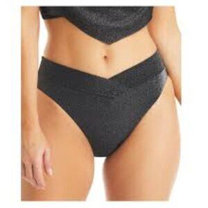 BAR III BLACK METALLIC SHIMMER V-CUT BIKINI BOTTOMS SIZE XS NWT